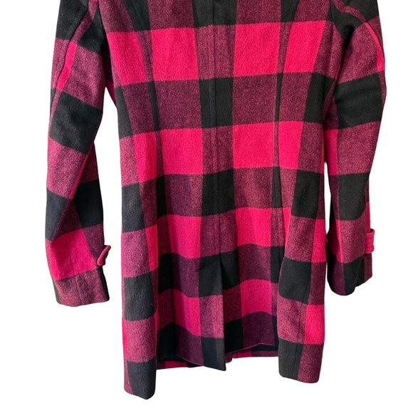 Jacob Red and Black Buffalo Plaid Pea Coat Size XS Wool Blend Cozy Fall Winter - Picture 12 of 14